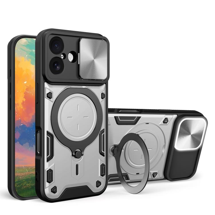 Custodia per telefono con supporto magnetico per camshield scorrevole con texture CD, For iPhone 17 Pro, For iPhone 17, For iPhone Air, For iPhone 16 Pro Max