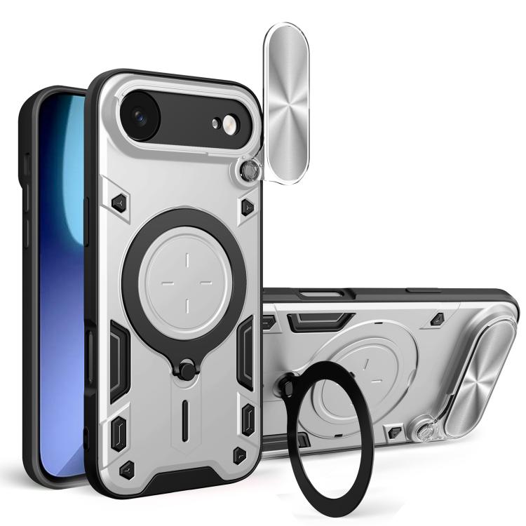 Custodia per telefono con supporto magnetico per camshield scorrevole con texture CD, For iPhone 17 Pro, For iPhone 17, For iPhone Air, For iPhone 16 Pro Max