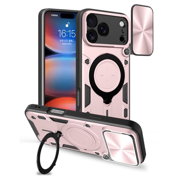 Custodia per telefono con supporto magnetico per camshield scorrevole con texture CD, For iPhone 18 Pro, For iPhone 18 Pro Max, For iPhone 17e / 16e, For iPhone 17 Pro Max