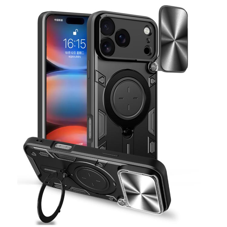Custodia per telefono con supporto magnetico per camshield scorrevole con texture CD, For iPhone 18 Pro, For iPhone 18 Pro Max, For iPhone 17e / 16e, For iPhone 17 Pro Max