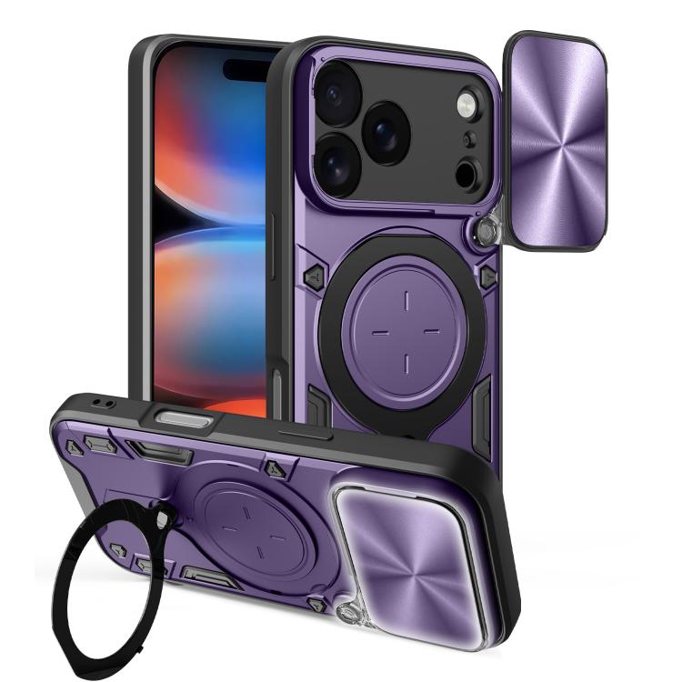 Custodia per telefono con supporto magnetico per camshield scorrevole con texture CD, For iPhone 18 Pro, For iPhone 18 Pro Max, For iPhone 17e / 16e, For iPhone 17 Pro Max