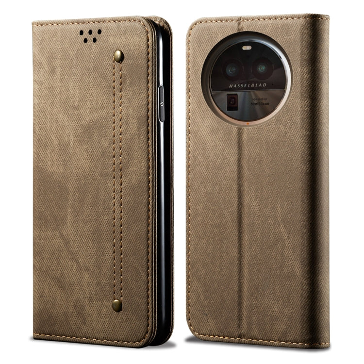 Custodia pelle flip orizzontale con texture denim per OPPO Find X6