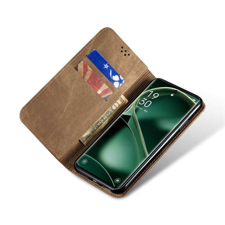 Custodia pelle flip orizzontale con texture denim per OPPO Find X6