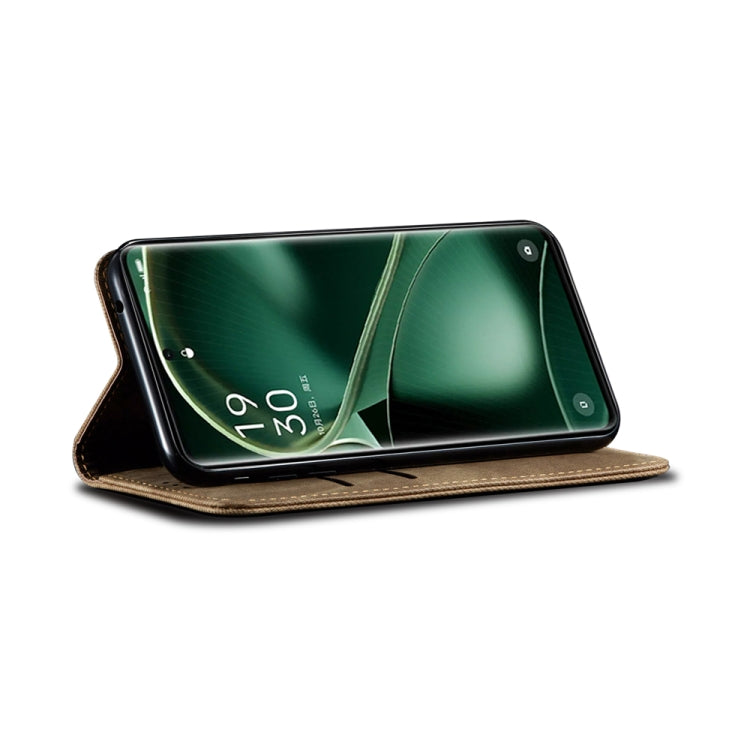 Custodia pelle flip orizzontale con texture denim per OPPO Find X6