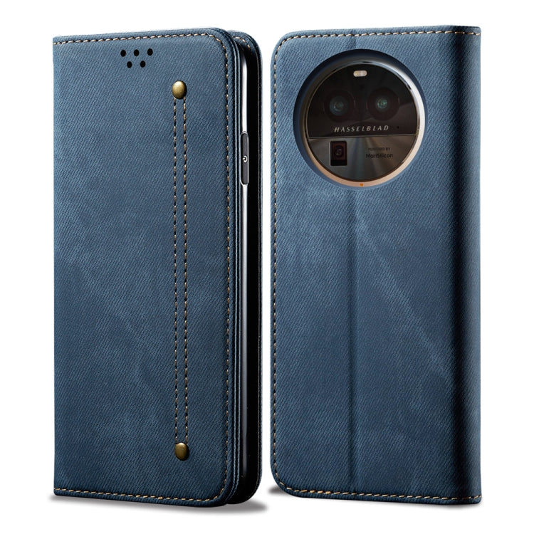 Custodia pelle flip orizzontale con texture denim per OPPO Find X6