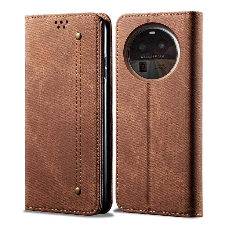 Custodia pelle flip orizzontale con texture denim per OPPO Find X6