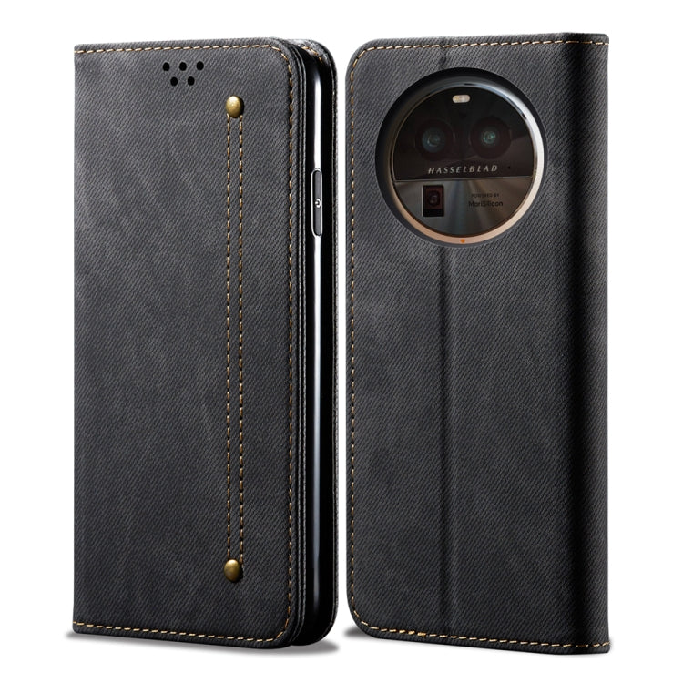 Custodia pelle flip orizzontale con texture denim per OPPO Find X6