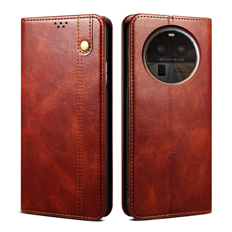 Custodia per telefono in pelle con trama di cavallo pazzo in cera d'olio, For OPPO Find X6 Pro, For OPPO Find X6, For  OPPO Find X6