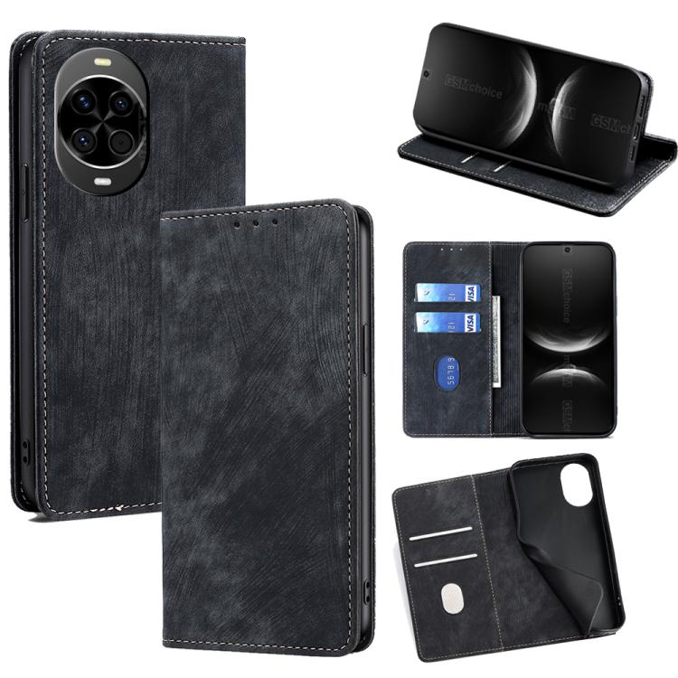 Custodia per telefono in pelle magnetica con spazzola antifurto RFID, For Huawei Pura 80 5G, For Huawei nova 14 Ultra 5G, For Huawei nova 14 Pro 5G, For Huawei nova 14 5G