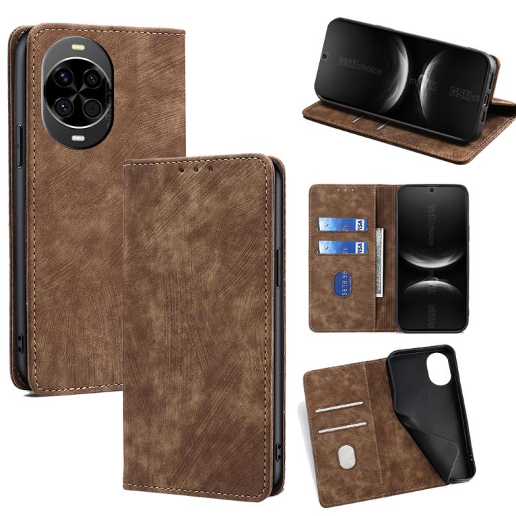 Custodia per telefono in pelle magnetica con spazzola antifurto RFID, For Huawei Pura 80 5G, For Huawei nova 14 Ultra 5G, For Huawei nova 14 Pro 5G, For Huawei nova 14 5G