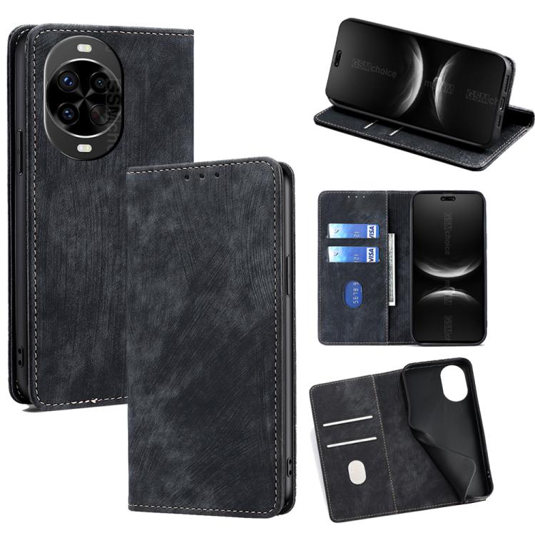 Custodia per telefono in pelle magnetica con spazzola antifurto RFID, For Huawei Pura 80 5G, For Huawei nova 14 Ultra 5G, For Huawei nova 14 Pro 5G, For Huawei nova 14 5G