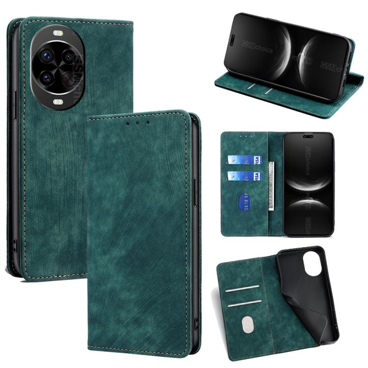 Custodia per telefono in pelle magnetica con spazzola antifurto RFID, For Huawei Pura 80 5G, For Huawei nova 14 Ultra 5G, For Huawei nova 14 Pro 5G, For Huawei nova 14 5G