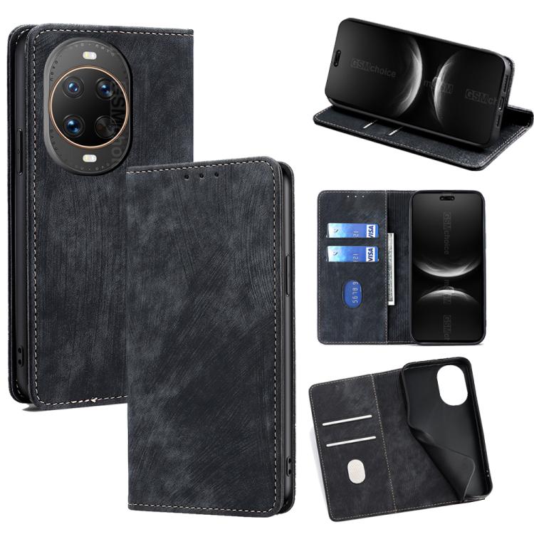 Custodia per telefono in pelle magnetica con spazzola antifurto RFID, For Huawei Pura 80 5G, For Huawei nova 14 Ultra 5G, For Huawei nova 14 Pro 5G, For Huawei nova 14 5G