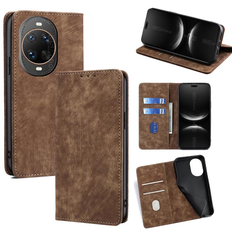 Custodia per telefono in pelle magnetica con spazzola antifurto RFID, For Huawei Pura 80 5G, For Huawei nova 14 Ultra 5G, For Huawei nova 14 Pro 5G, For Huawei nova 14 5G