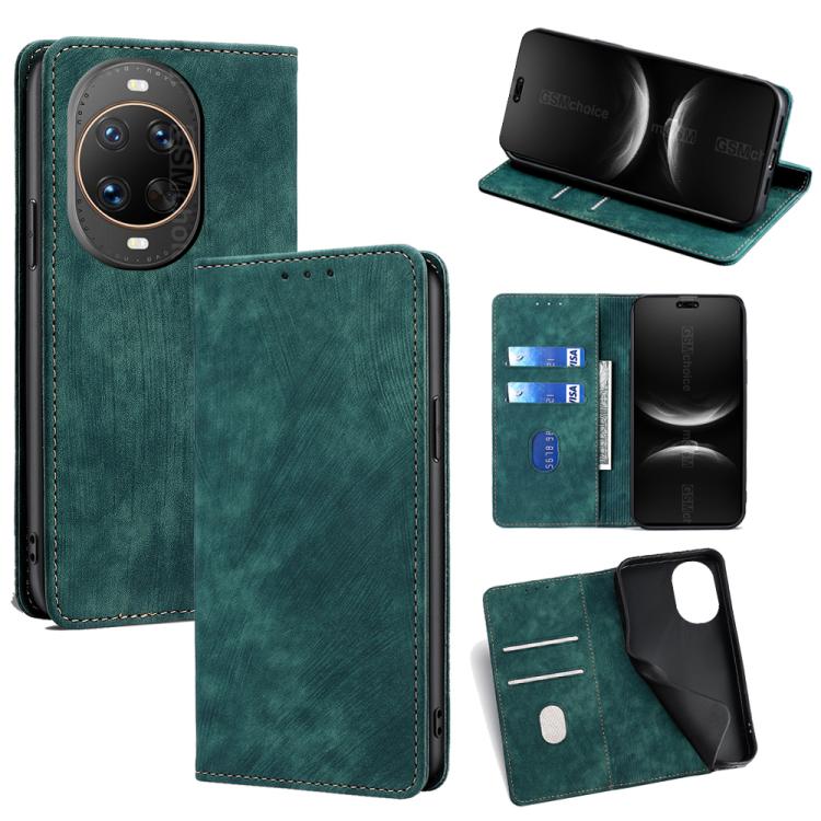 Custodia per telefono in pelle magnetica con spazzola antifurto RFID, For Huawei Pura 80 5G, For Huawei nova 14 Ultra 5G, For Huawei nova 14 Pro 5G, For Huawei nova 14 5G
