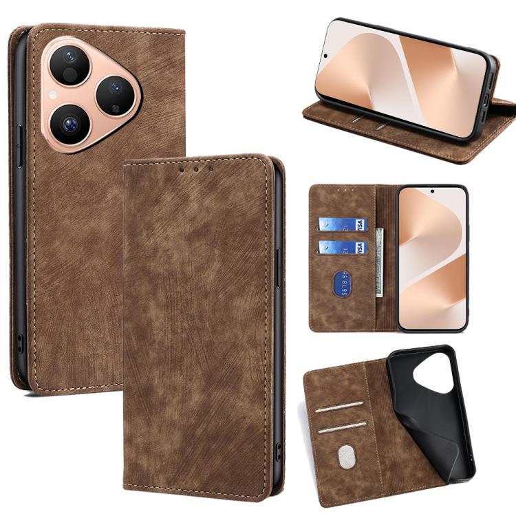 Custodia per telefono in pelle magnetica con spazzola antifurto RFID, For Huawei Pura 80 5G, For Huawei nova 14 Ultra 5G, For Huawei nova 14 Pro 5G, For Huawei nova 14 5G
