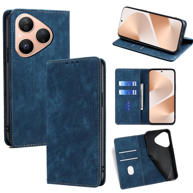 Custodia per telefono in pelle magnetica con spazzola antifurto RFID, For Huawei Pura 80 5G, For Huawei nova 14 Ultra 5G, For Huawei nova 14 Pro 5G, For Huawei nova 14 5G