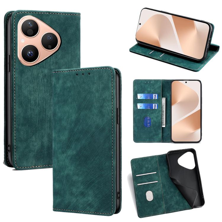 Custodia per telefono in pelle magnetica con spazzola antifurto RFID, For Huawei Pura 80 5G, For Huawei nova 14 Ultra 5G, For Huawei nova 14 Pro 5G, For Huawei nova 14 5G