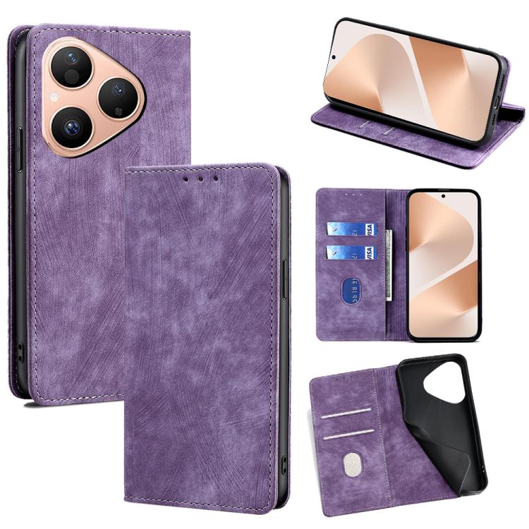 Custodia per telefono in pelle magnetica con spazzola antifurto RFID, For Huawei Pura 80 5G, For Huawei nova 14 Ultra 5G, For Huawei nova 14 Pro 5G, For Huawei nova 14 5G