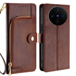 Custodia per cellulare in pelle con cerniera, For vivo X100s, For vivo Y38 5G / T3x Global, For vivo V30e 5G Global, For vivo iQOO Z9x 5G, For vivo iQOO Z9 Turbo, For vivo Y03 4G