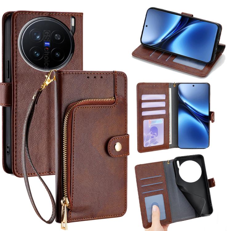 Custodia per cellulare in pelle con cerniera, For vivo V50 5G, For vivo X200 Pro 5G, For vivo Y300 Pro 5G, For vivo S19 Pro, For vivo S19, For vivo Y28 4G