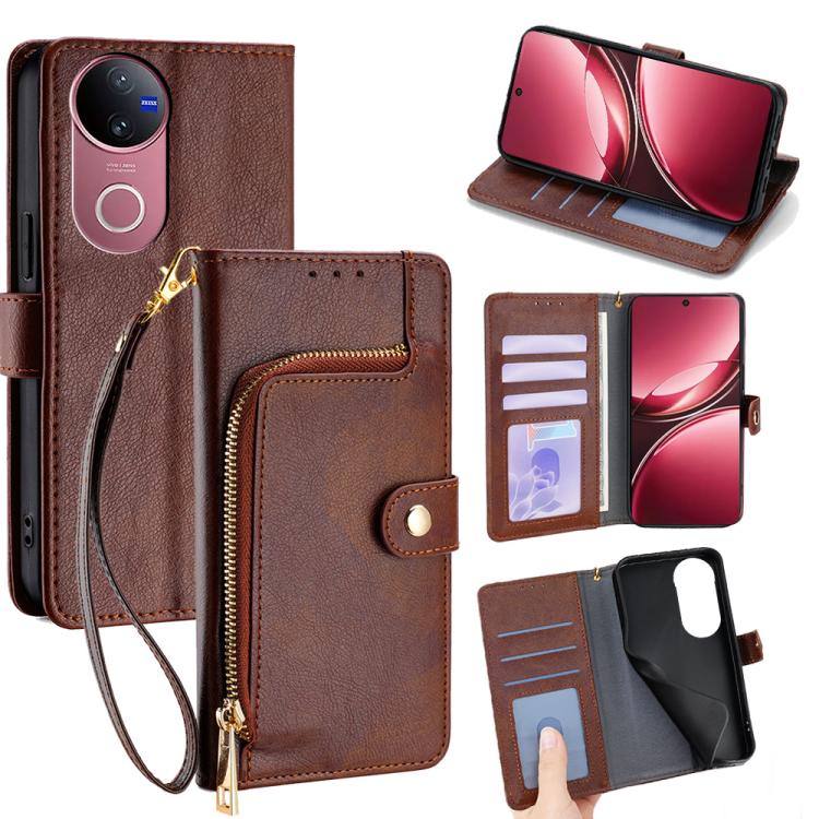 Custodia per cellulare in pelle con cerniera, For vivo V50 5G, For vivo X200 Pro 5G, For vivo Y300 Pro 5G, For vivo S19 Pro, For vivo S19, For vivo Y28 4G