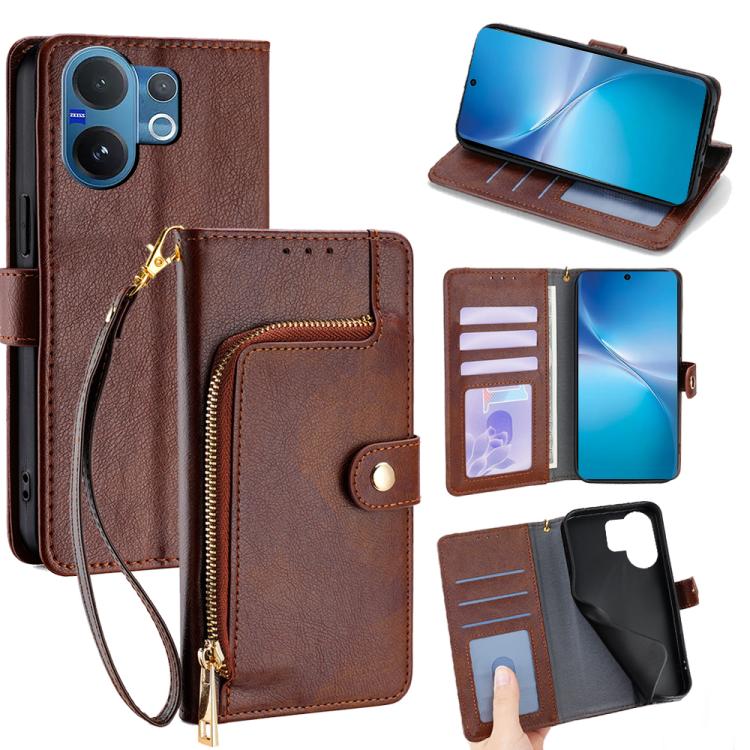 Custodia per cellulare in pelle con cerniera per Vivo S50 5G e modelli
