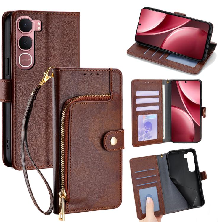 Custodia per cellulare in pelle con cerniera per Vivo S50 5G e modelli