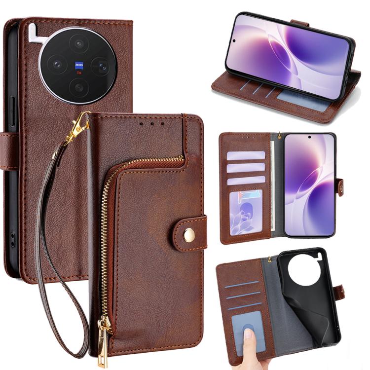 Custodia per cellulare in pelle con cerniera per Vivo X300s e modelli