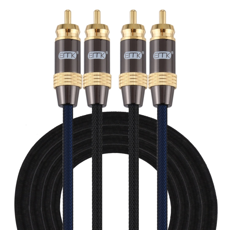 EMK 2 x RCA maschio a 2 x RCA maschio connettore placcato oro cavo audio coassiale a treccia di nylon per TV/amplificatore/home theater/DVD, 1m, 1.5m, 2m, 3m, 5m