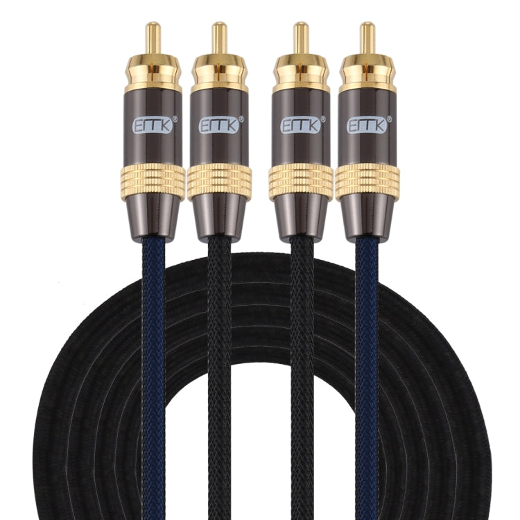EMK 2 x RCA maschio a 2 x RCA maschio connettore placcato oro cavo audio coassiale a treccia di nylon per TV/amplificatore/home theater/DVD, 1m, 1.5m, 2m, 3m, 5m