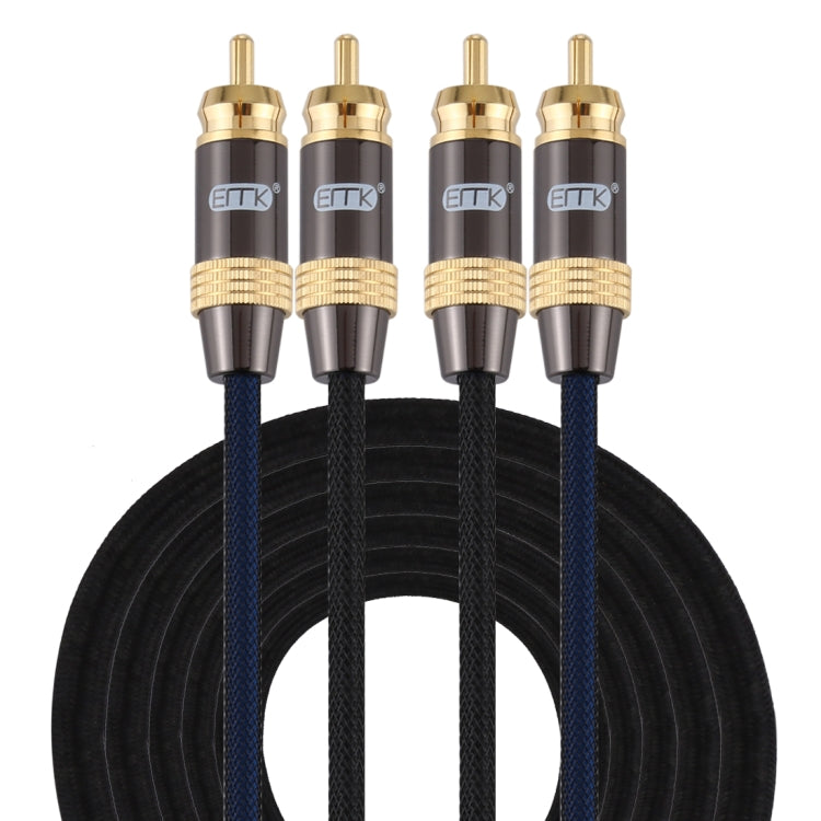 EMK 2 x RCA maschio a 2 x RCA maschio connettore placcato oro cavo audio coassiale a treccia di nylon per TV/amplificatore/home theater/DVD, 1m, 1.5m, 2m, 3m, 5m
