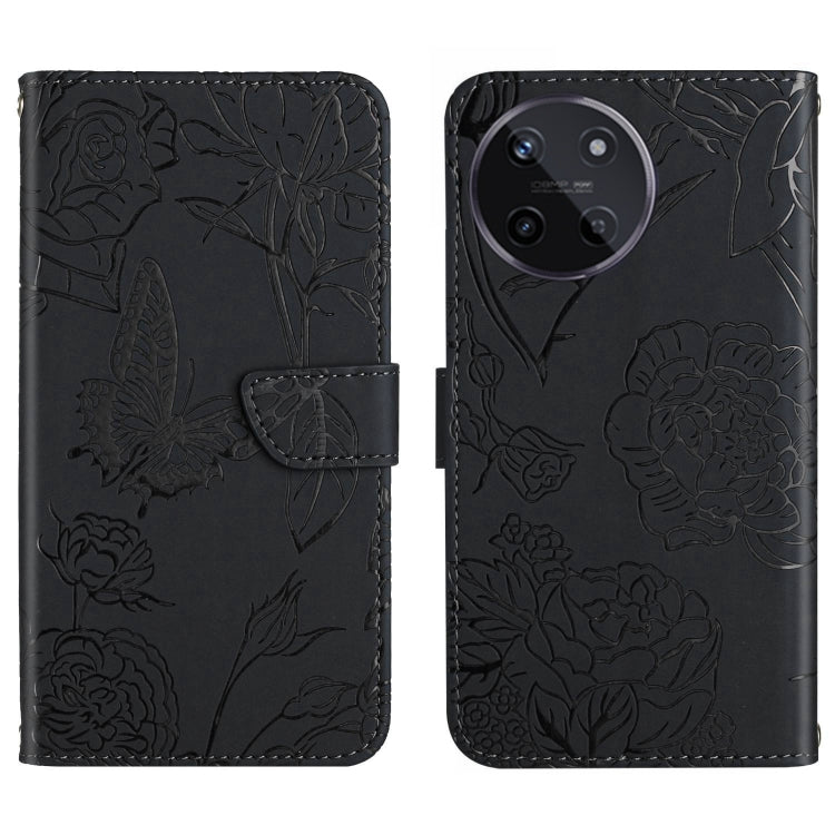 HT03 Cassa del telefono di cuoio di vibrazione impressa farfalla di sensibilità della pelle, For Realme 12+ Global, For Realme 12 Pro/12 Pro+ Global, For Realme 11 5G Global, For Realme 11 4G Global