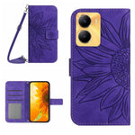 Skin Feel Custodia per telefono in pelle con flip in rilievo Sun Flower con cordino, For vivo Y56 5G Global, For vivo Y02S Global / Y16 4G Global