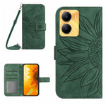 Skin Feel Custodia per telefono in pelle con flip in rilievo Sun Flower con cordino, For vivo Y56 5G Global, For vivo Y02S Global / Y16 4G Global