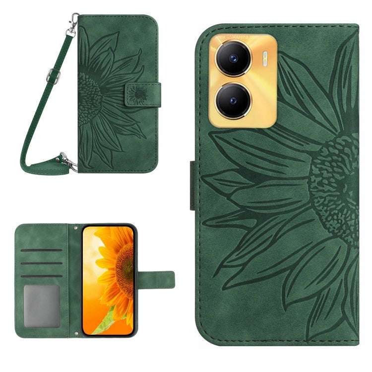 Skin Feel Custodia per telefono in pelle con flip in rilievo Sun Flower con cordino, For vivo Y56 5G Global, For vivo Y02S Global / Y16 4G Global