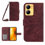 Skin Feel Custodia per telefono in pelle con flip in rilievo Sun Flower con cordino, For vivo Y56 5G Global, For vivo Y02S Global / Y16 4G Global