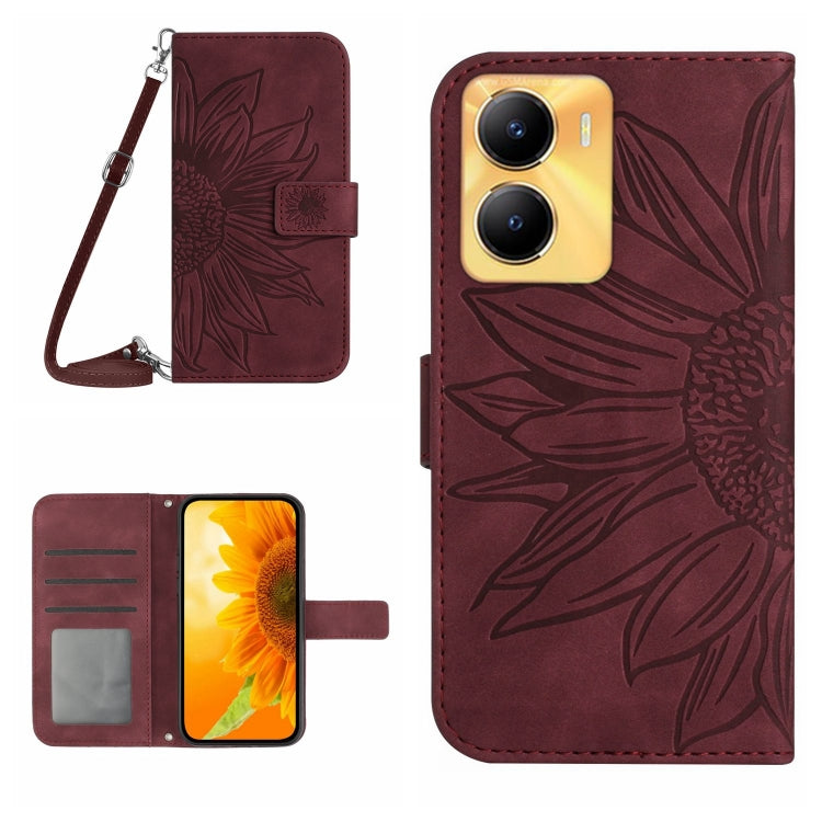 Skin Feel Custodia per telefono in pelle con flip in rilievo Sun Flower con cordino, For vivo Y56 5G Global, For vivo Y02S Global / Y16 4G Global