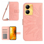 Skin Feel Custodia per telefono in pelle con flip in rilievo Sun Flower con cordino, For vivo Y56 5G Global, For vivo Y02S Global / Y16 4G Global