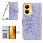 Skin Feel Custodia per telefono in pelle con flip in rilievo Sun Flower con cordino, For vivo Y56 5G Global, For vivo Y02S Global / Y16 4G Global