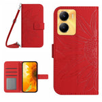Skin Feel Custodia per telefono in pelle con flip in rilievo Sun Flower con cordino, For vivo Y56 5G Global, For vivo Y02S Global / Y16 4G Global