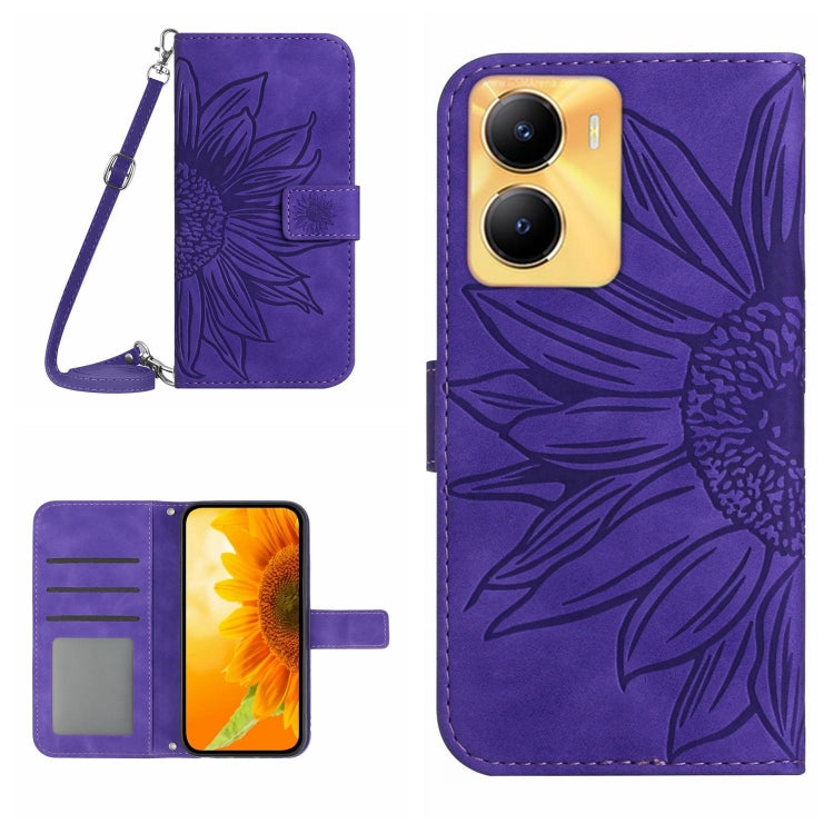 Skin Feel Custodia per telefono in pelle con flip in rilievo Sun Flower con cordino, For vivo Y56 5G Global, For vivo Y02S Global / Y16 4G Global