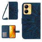 Skin Feel Custodia per telefono in pelle con flip in rilievo Sun Flower con cordino, For vivo Y56 5G Global, For vivo Y02S Global / Y16 4G Global