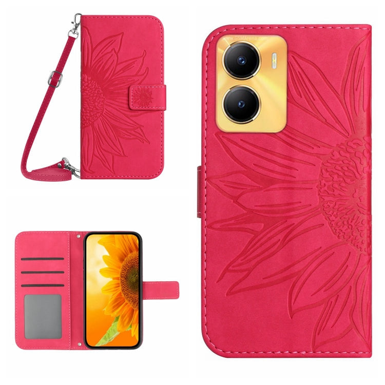 Skin Feel Custodia per telefono in pelle con flip in rilievo Sun Flower con cordino, For vivo Y56 5G Global, For vivo Y02S Global / Y16 4G Global