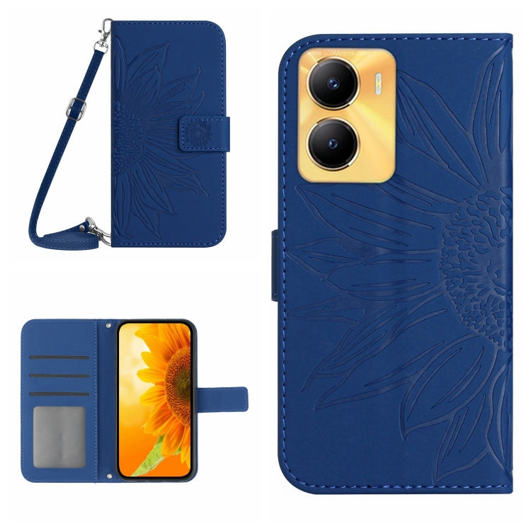 Skin Feel Custodia per telefono in pelle con flip in rilievo Sun Flower con cordino, For vivo Y56 5G Global, For vivo Y02S Global / Y16 4G Global