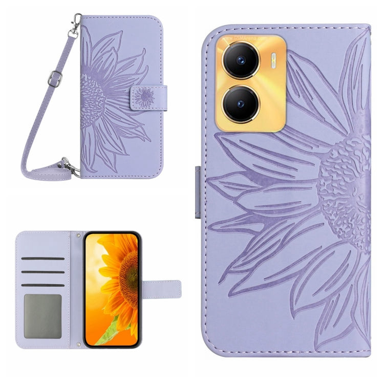 Skin Feel Custodia per telefono in pelle con flip in rilievo Sun Flower con cordino, For vivo Y56 5G Global, For vivo Y02S Global / Y16 4G Global