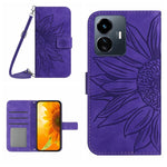 Skin Feel Custodia per telefono in pelle con flip in rilievo Sun Flower con cordino, For vivo Y77E 5G, For vivo Y77 5G Global / Y22S 4G Global