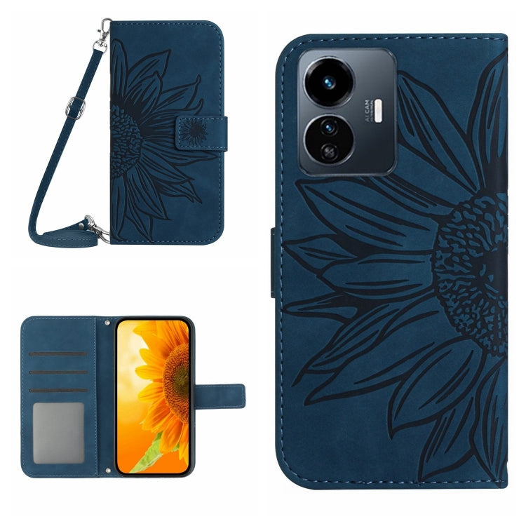 Skin Feel Custodia per telefono in pelle con flip in rilievo Sun Flower con cordino, For vivo Y77E 5G, For vivo Y77 5G Global / Y22S 4G Global