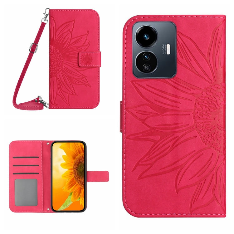 Skin Feel Custodia per telefono in pelle con flip in rilievo Sun Flower con cordino, For vivo Y77E 5G, For vivo Y77 5G Global / Y22S 4G Global