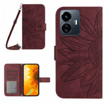 Skin Feel Custodia per telefono in pelle con flip in rilievo Sun Flower con cordino, For vivo Y77E 5G, For vivo Y77 5G Global / Y22S 4G Global